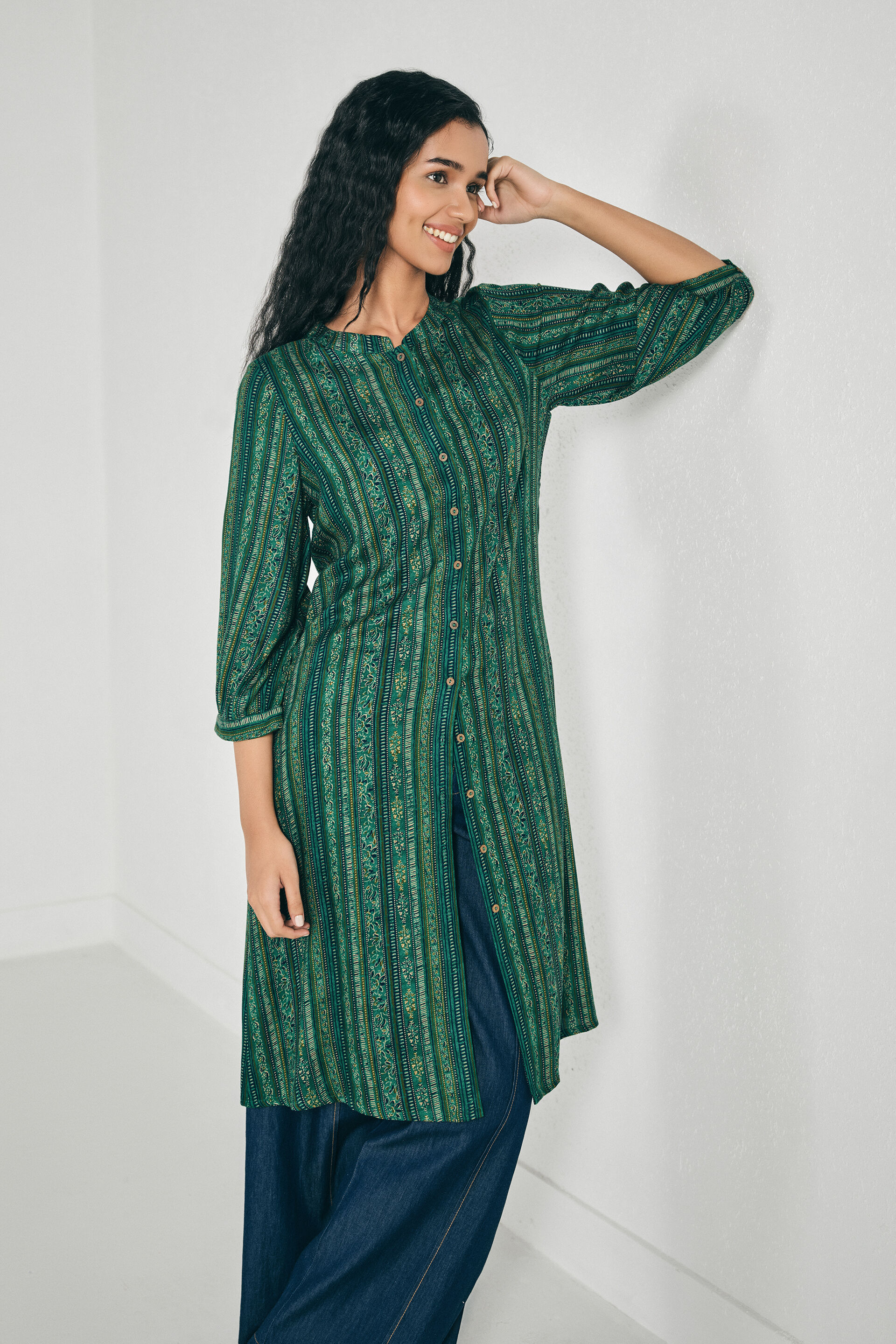 Tamara Teal Cotton Kurta, Green, image 4